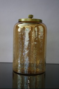 5.5"D x 9.75"H SMALL, GOLD GLASS JAR WITH METAL LID [515626]